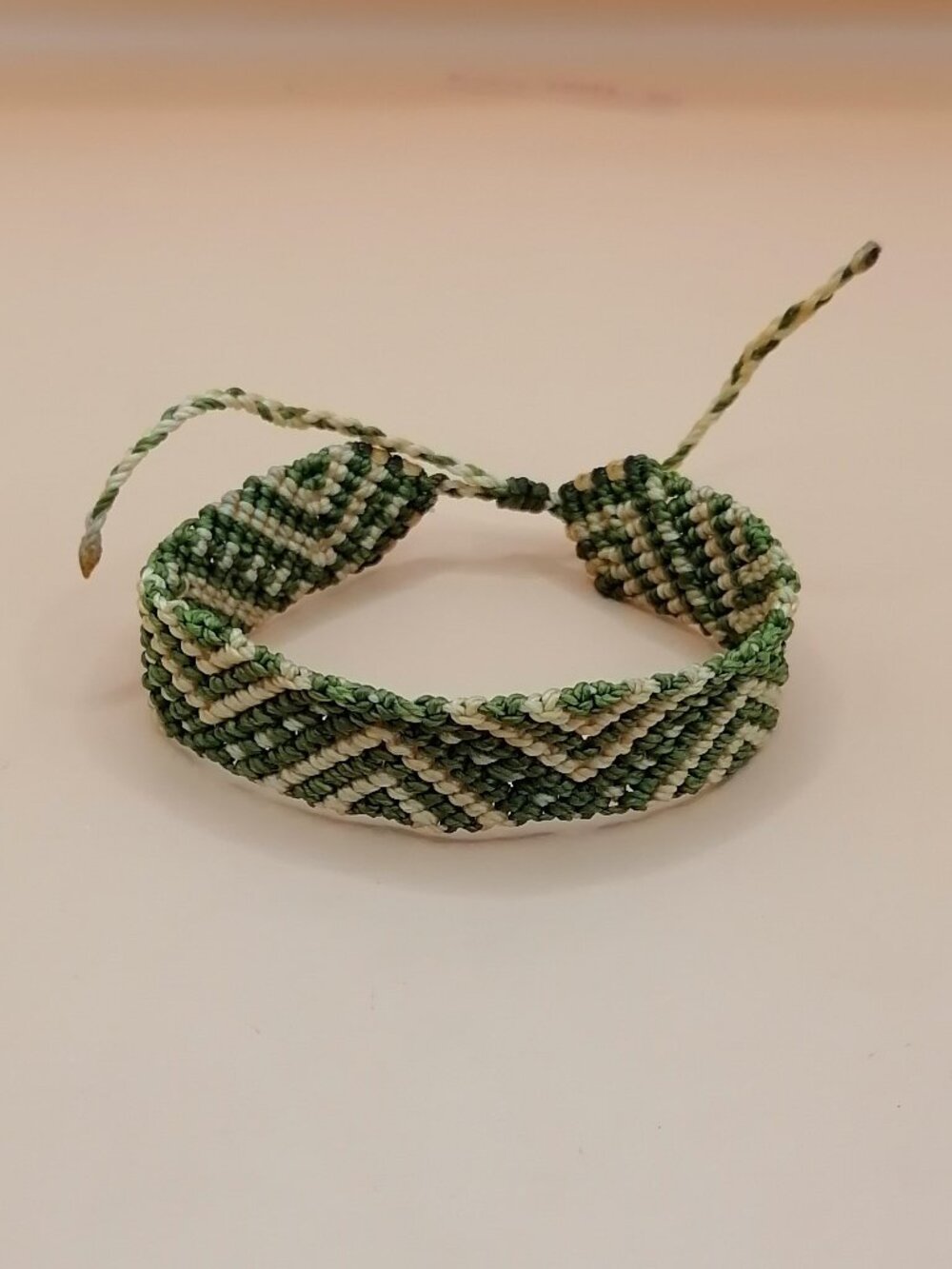 Macrame Woven Bracelet Inca Design Cream Green Andean Inspiration